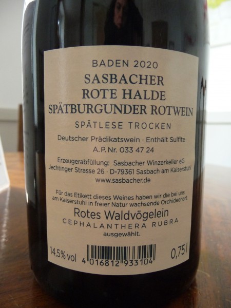 Sasbacher Rote Halde, Spätburgunder Spätlese trocken 2020